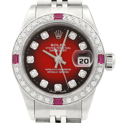Rolex Datejust 69174 18K Gold Ss Diamant Rubin Rot Vignette Uhr W / Jubiläum