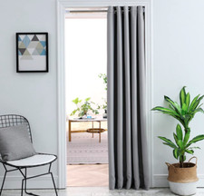 Grey Doorway Curtain Solid Blackout Door Curtain Panel Grommet Top 60"W x 98"L