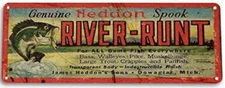 RIVER RUNT FISHING LURE TIN SIGN 11x4 inch HEDDON SPOOK BASS CRAPPIE FISH