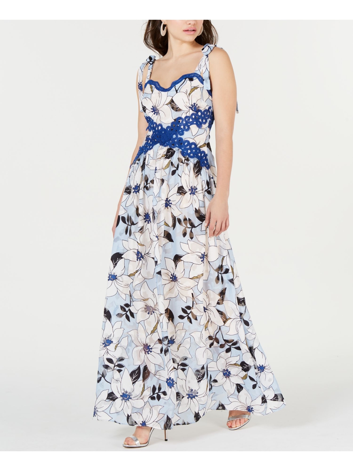 Женское макси-вечернее платье А-силуэта без рукавов FOXIEDOX Womens Blue Tie Strap XS