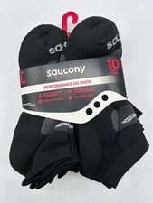 10 PAIR PACK MENS SAUCONY PERFORMANCE NO SHOW CUSHIONED SOLE SOCKS BLACK LARGE