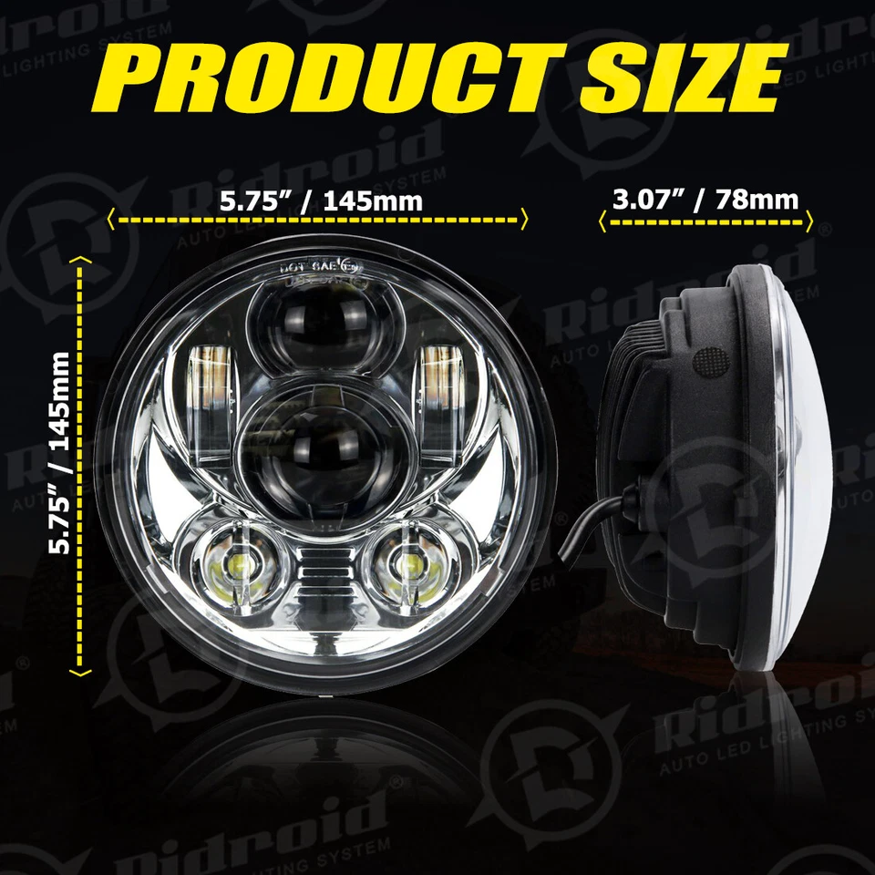 4PCS 5 3/4" 5.75" LED Headlights HI/LOW For Pontiac GTO Grand Prix Firebird - Image 4 of 4