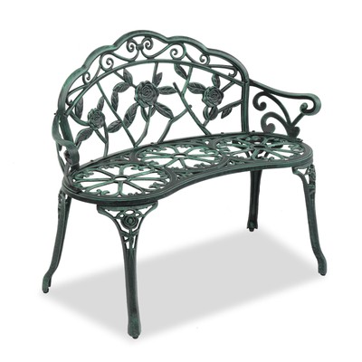 Outdoor Cast Aluminum Patio Bench, Porch Bench Chair with Curved Legs Rose 