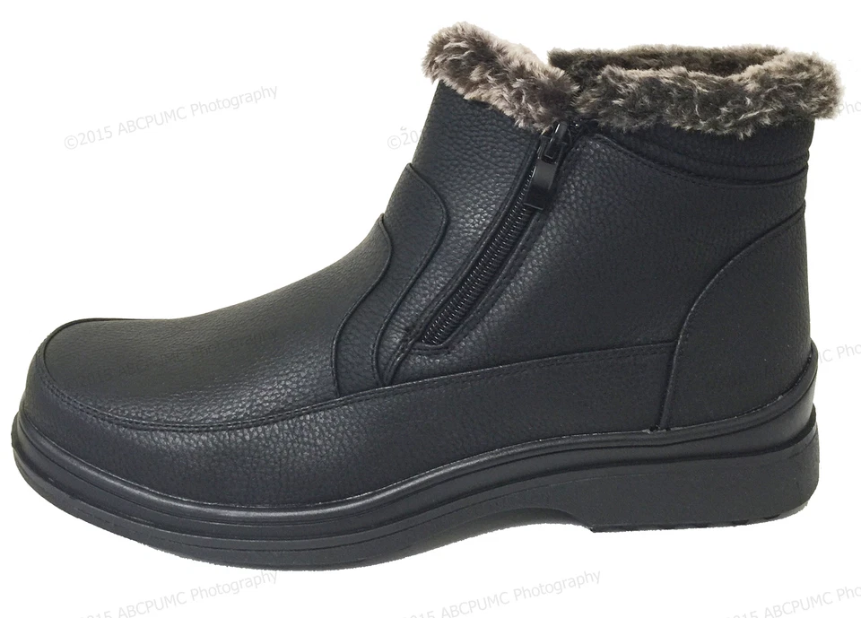 Nuevas botas de invierno para hombre forradas de piel doble cremallera lateral tobillo cálidas zapatos para nieve Foto 4 de 4