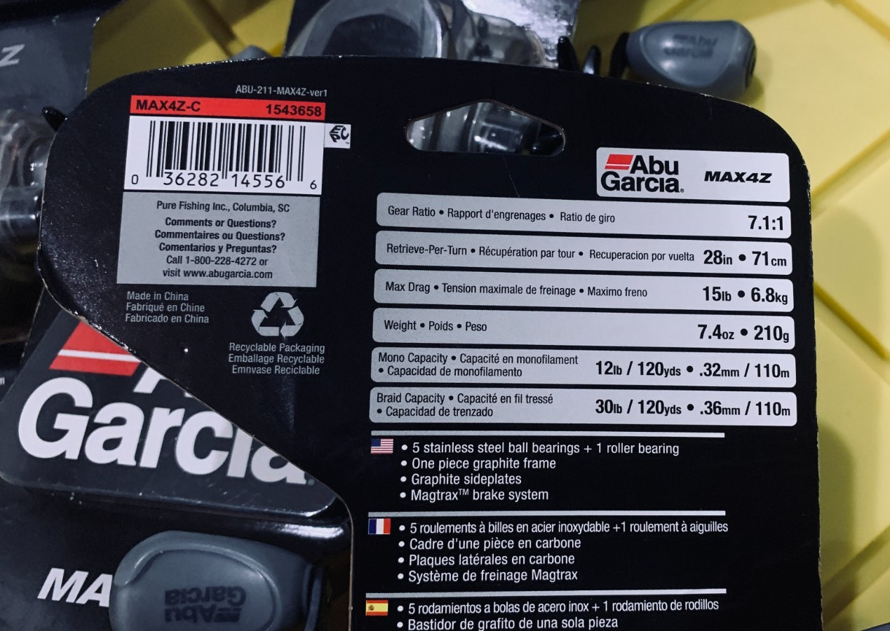 ABU GARCIA MAX4Z Baitcast Reel, 7.1:1, 6 Bearing, RH  -  Have (7) Available