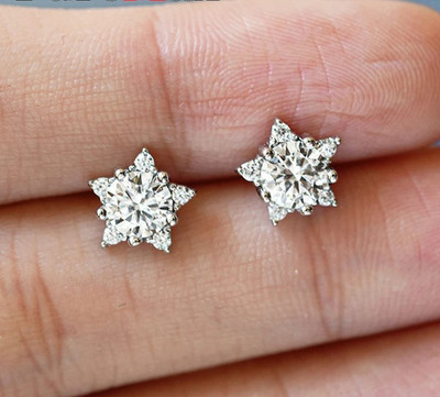 1CTTW Sparkling Star D VVS Moissanite 925 Silver Stud Earrings  Certificate