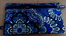 VERA BRADLEY Navy/Blue "Blue Tapestry" Lighten Up 2 Sided Vinyl-like Pencil Case