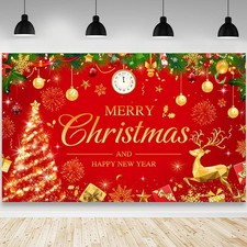 AIBIIN Merry Christmas Banner Decorations 70.8 x 43.3inch, Red Gold
