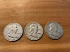 1952P, 1953S, 1954D Franklin Halves, 90% Silver, circulated. No Reserve.