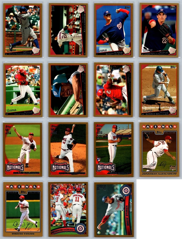 Washington Nationals Topps Gold Serial Numbered #/2009 Baseball Card Lot (15) NM - Image 2 of 4