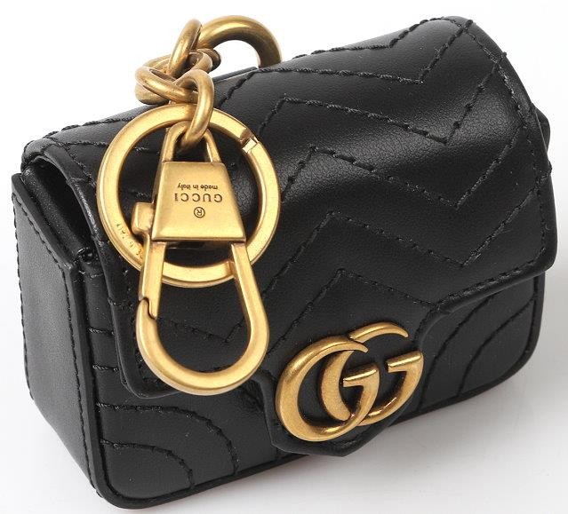 NEW GUCCI GG MARMONT MATELASSE BLACK LEATHER BAG CHARM KEYCHAIN W