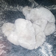 Women  s White Faux Fur Plush Slip-On Slippers Flat Round Toe Casual Solid
