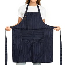 Adjustable Bib Apron Waterdrop Resistant with 2 Pockets Cooking Kitchen Blue