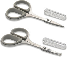 2Pcs Small Facial Hair Grooming Scissors Kit - Curved  Rounded Safety Tip Clipp