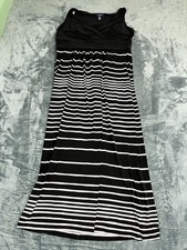 Chaps Womens Black & White Striped Maxi Dress XL Polyester Blend Sleeveless