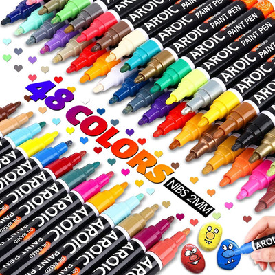 AROIC 48 Pack Oil-Based Paint Markers Medium Tip - Low Odor Rock Painting Pens f