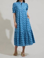 Sugarlips Driftwood Floral Giles Button Up Midi Dress Blue Green
