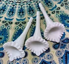 3 Vtg Fenton Milk Glass Epergne Vase Trumpet Horns Hobnail Ruffled