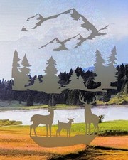  Deer Family - Decorative Window Vinyl Etched Glass Cling Decal 8 X 12...