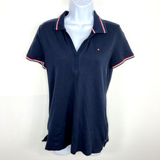 Tommy Hilfiger Navy Polo Shirt Sz S Short Sleeve Logo Trim Classic Prep