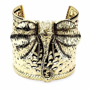 Authentic Bohemian Elephant Cuff Bracelet Gold Plated Hammered