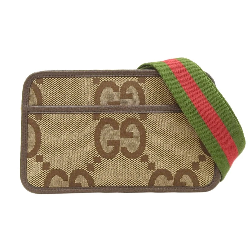 GUCCI Jumbo GG Mini Bag Shoulder Bag Canvas Leather Camel Ebony 696075 Ne