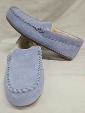 Lands End womens size 9 faux fur Moccasin slippers Light Blue EUC Fast Ship