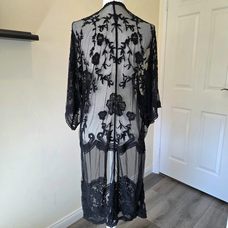 Cárdigan Plumero Negro Encaje Transparente Floral Bruja Capricho Hada Gótico Romántico XL Foto 2 de 4