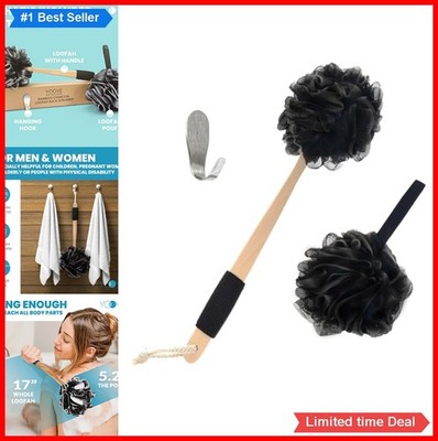 Bamboo Charcoal Back Scrubber Loofah with Handle Long Reach Exfoliating Shower