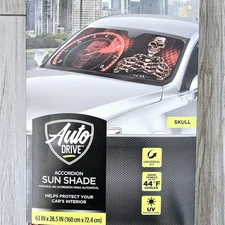 Auto Drive Accordion Skull Sun Shade Red Black, 63 in. x 28.5 in. Car Windshield