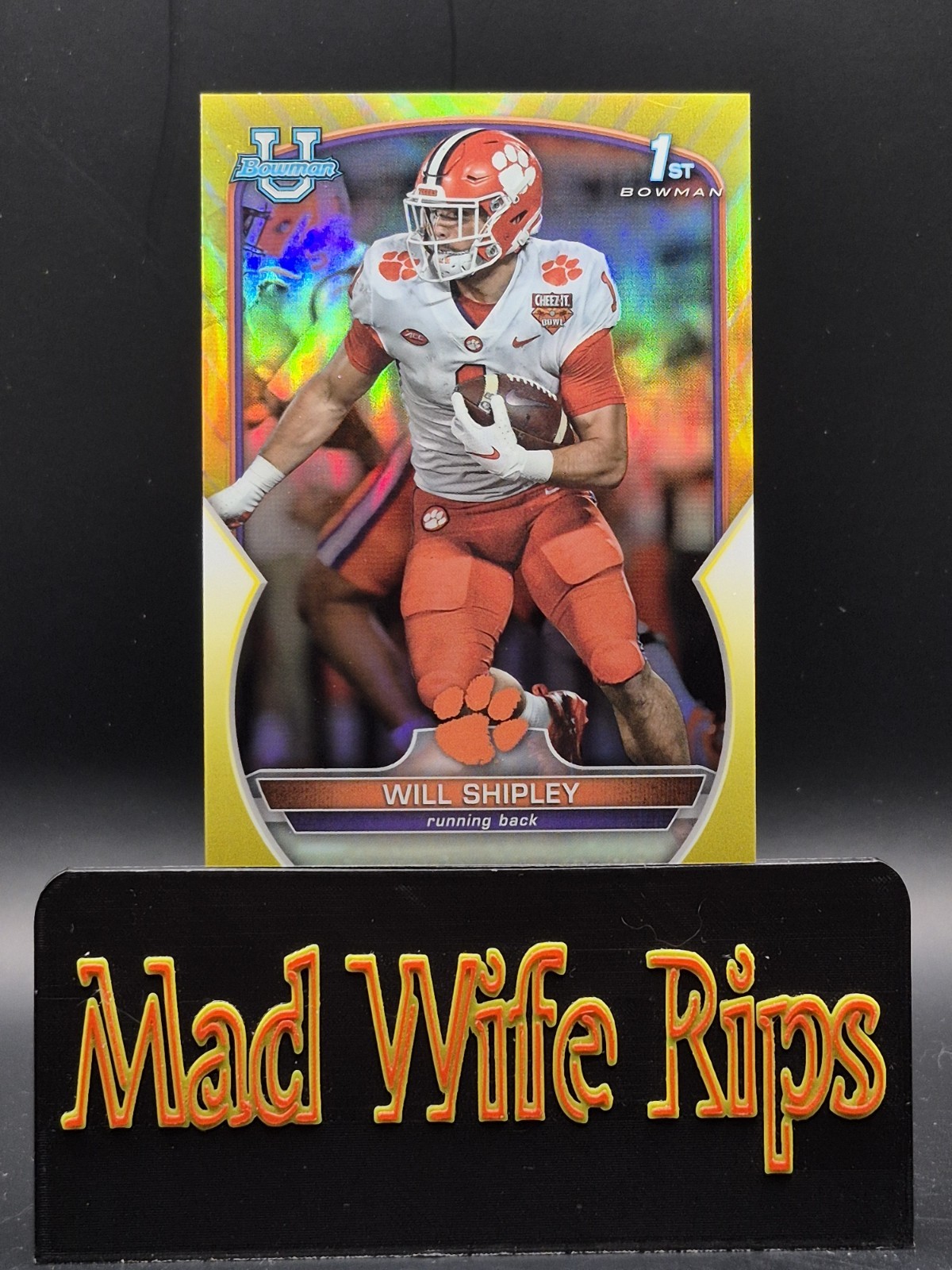 Will Shipley #73 2022 Bowman U Chrome Yellow Refractor #26/75 Clemson & Eagles