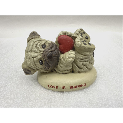 Russ Berrie Dog Pug Puppy Figurine Love Is Sharing Valentine #5291 *READ...