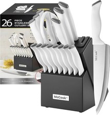 Complete 24-Piece Knife Set with Wooden Block  Built-in Sharpener - Gift-Ready