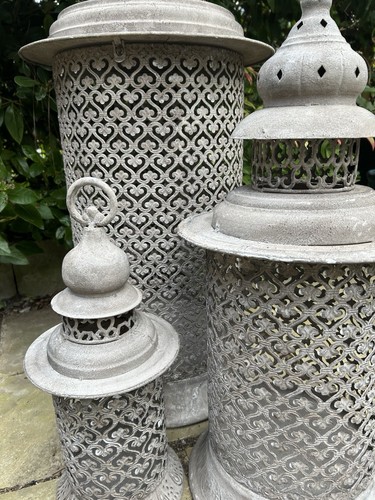 Juego 3 Faroles de Jardín de Metal Extra Grandes Francés Gris Marroquí Rústico Interior Gigante - Imagen 7 de 15