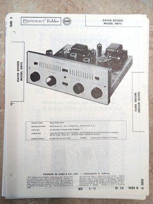 DAVID BOGEN DB115 Tube Amp - NOS SAMS PHOTOFACT Folders 376/10 - Schematic Parts
