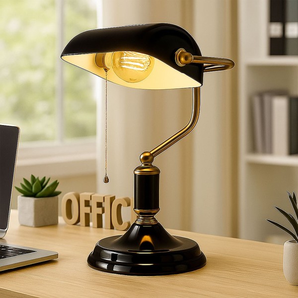 Tischleuchte Bankerlampe Tischleuchte Anthrazit Leselampe Retro Gold H 34 Cm-image