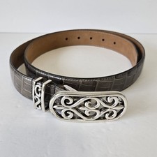Brighton Size 38 Chateau Gray Croc Embossed Leather Silver Tone Buckle Belt