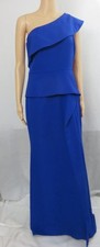 Vince Camuto Blue Gown One Shoulder Ruffled Side High Slit Prom SZ 8 NWT $228