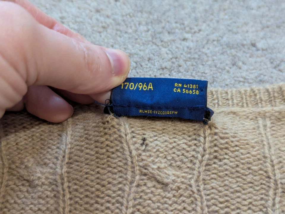 Suéter Polo Ralph Lauren Lana Merino Cachemira Tejido con Cable Marrón Tostado Para Mujer L Foto 3 de 4