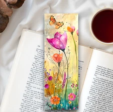 Happy Flowers Bookmark - Colorful Butterfly Whimsical, Gift For Book Readers