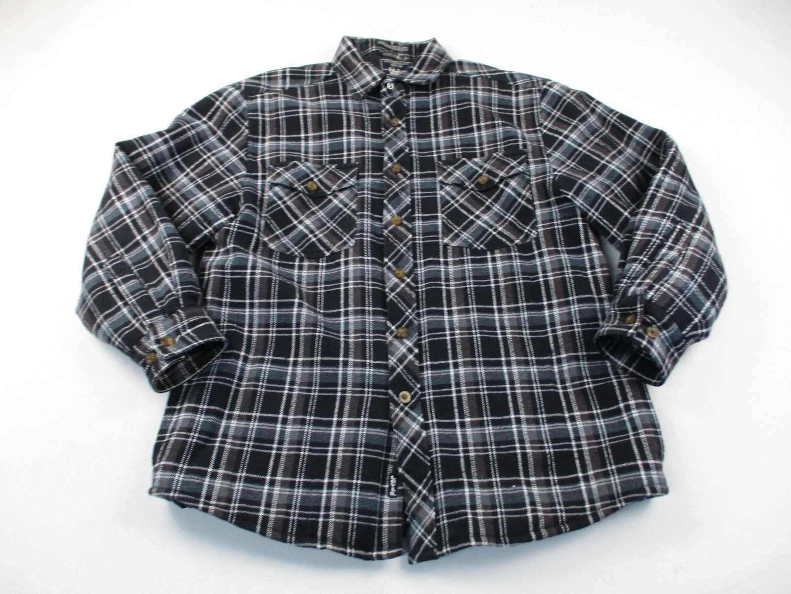 Levis Insulated Flannel Jacket Mens Medium Blue Plaid Quilted Collar Button Up