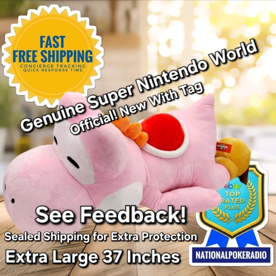 LARGE Yoshi Nintendo World Sleeping Plush Cushion Pillow Pink