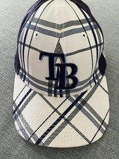 New Era 39THIRTY Tampa Bay Rays MLB Plaid Stretch Fit Hat Navy White Med-Large