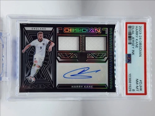 HARRY KANE 2023 OBSIDIAN DUAL JERSEY INK PATCH AUTO /30 PSA 8 Q3413
