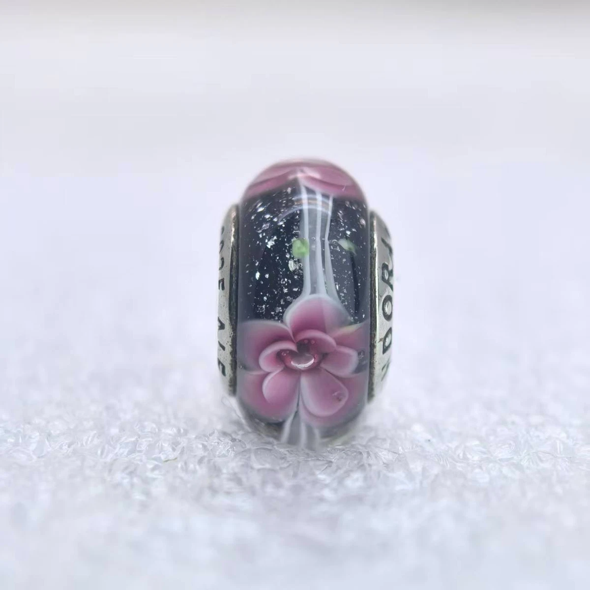 Perlina In Vetro Di Murano MATERIA By Matthias Wagner - Rosa Chiaro/Giallo Con Pois, Ciondolo In Argento 925 - 5
