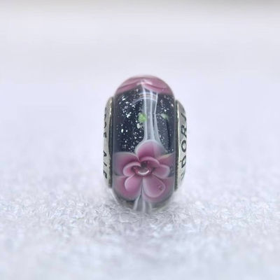 #ad #ad 1x 925 Silver Core Large Hole Bead Colored Murano Glass Euro Bracelet Charm $8.99