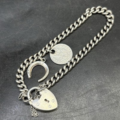 Bettelkette Armband & Herzschloss 18cm & zwei Glücksreisen Etiketten 19,2g 925 Silber