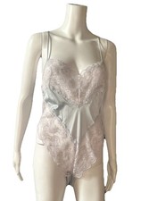 Kayser Vintage Blue Satin And Lace Teddy Sz 36 Armpit To Armpit 15 Length 29