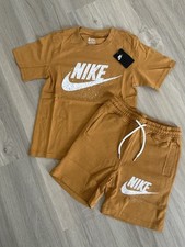 NWT Nike Kids Short Set 2 Piece Short Sleeve Logo  Shorts Kids 4XL 15-17 -BROWN