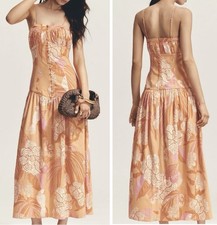 NWT Farm Rio Linen Blend Strapless Drop-Waist Maxi Dress, Size L